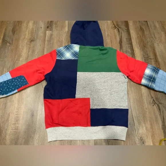 Polo Country Ralph Lauren Flag Patchwork Fleece Hoodie Multi Color Mens Sz M